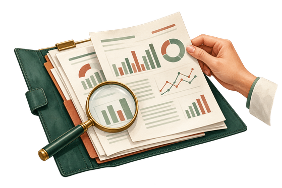 Illustration of medical reports being reviewed