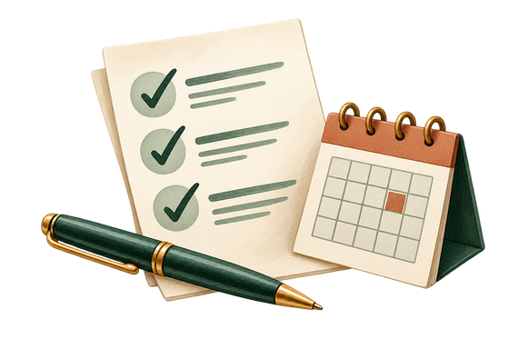 Illustration of a written care plan and follow-up calendar