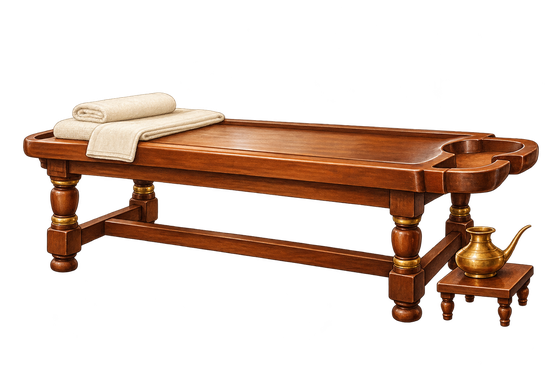 Illustration of an empty Ayurvedic treatment table