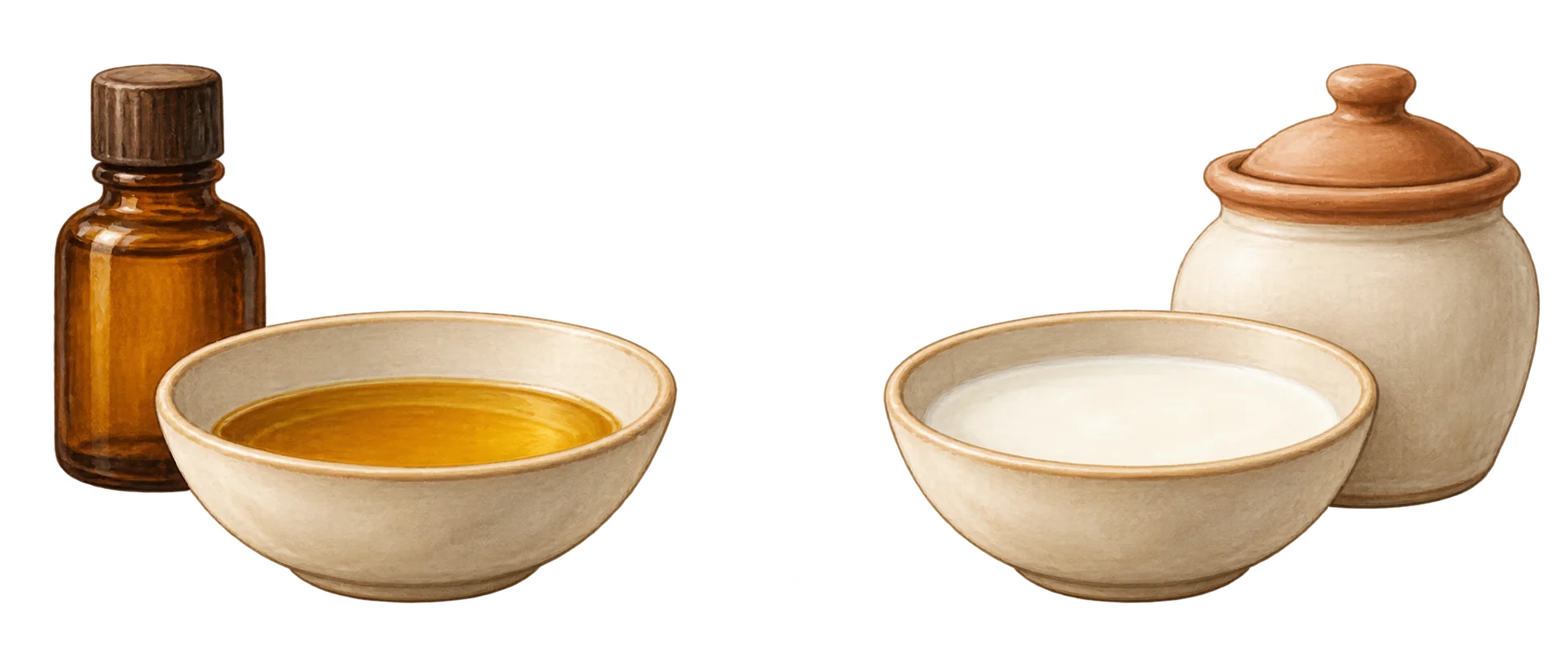 Illustration comparing golden oil and off-white buttermilk preparation families.