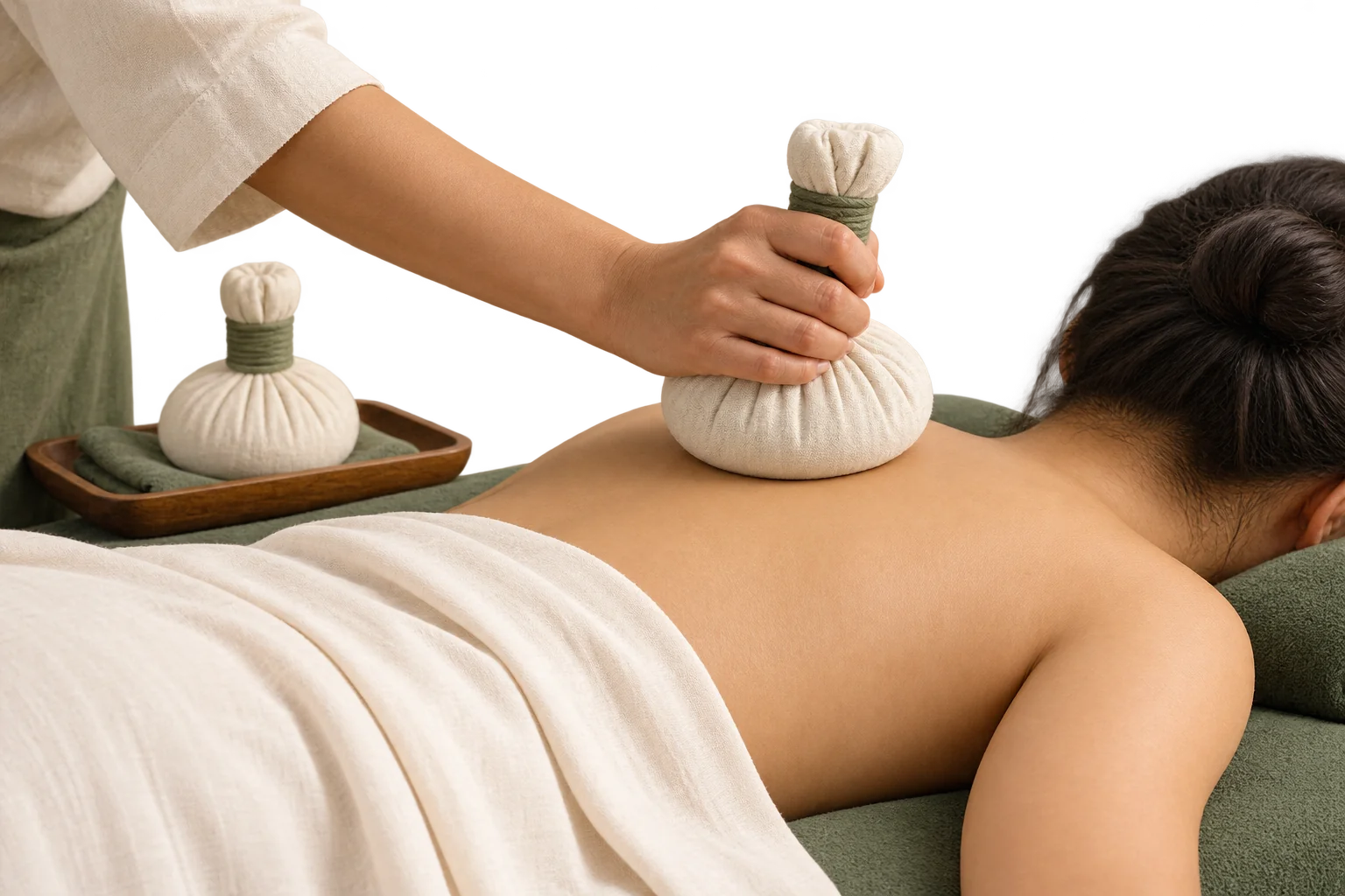 Illustration of a cloth bolus applied to the shoulder and upper back.