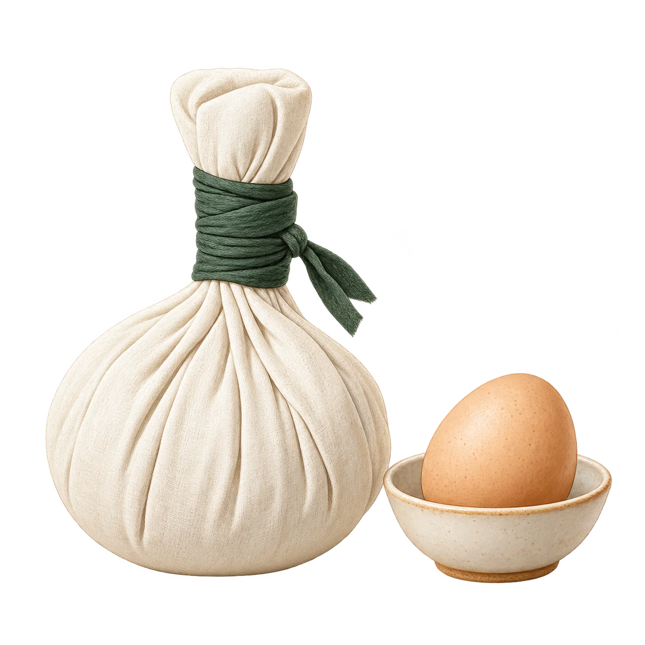 Illustration of a closed cloth bolus beside an egg symbol.