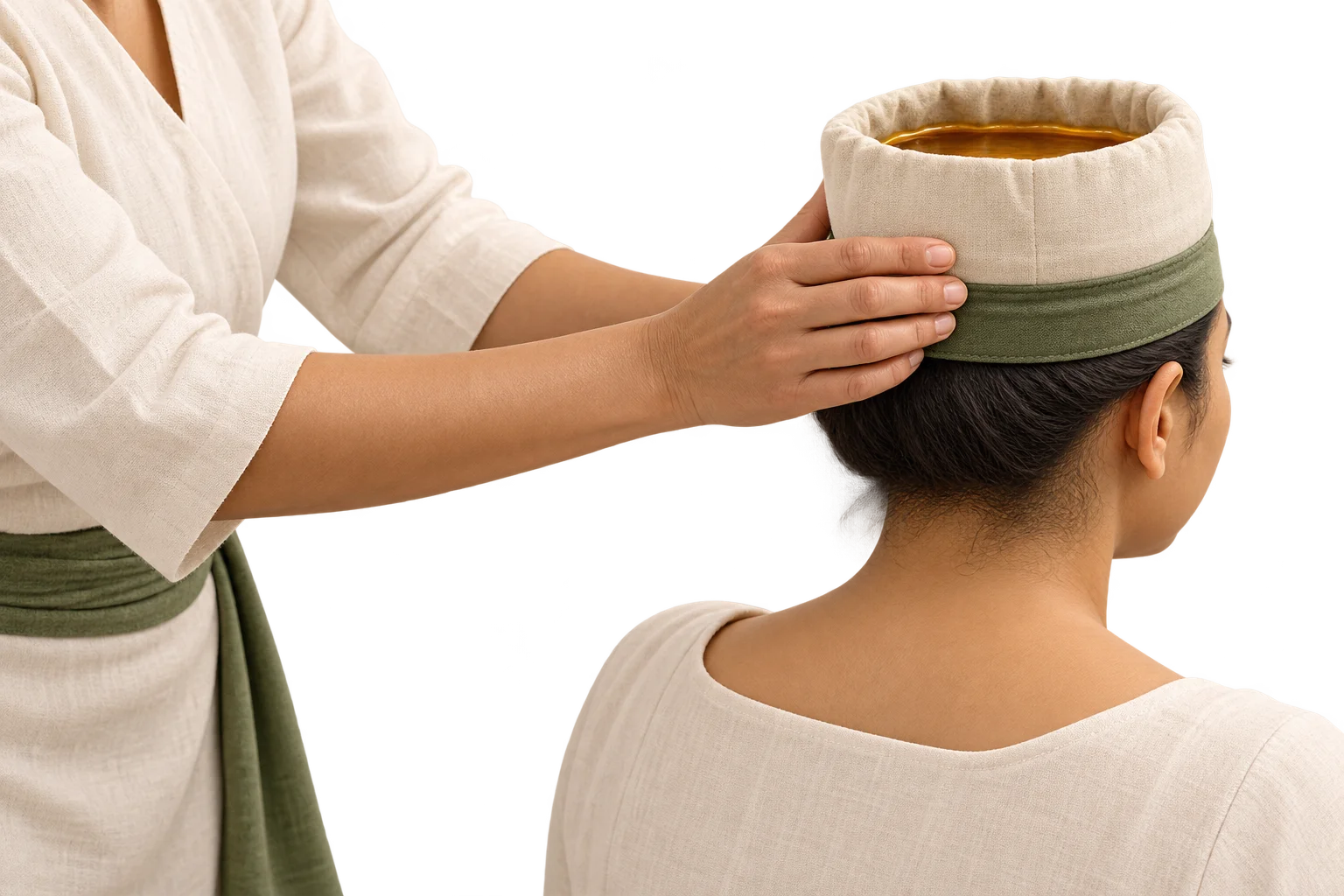 Illustration of a fitted sleeve retaining oil around the scalp.